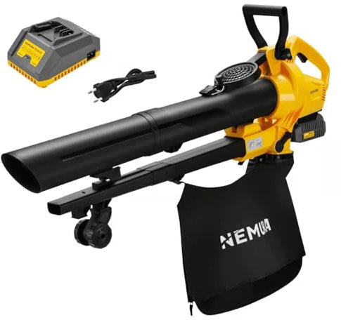 Nemura Aspirateur Souffleur sans Fil 40 V - Vitesse d'air 52m/Secondes - Livré avec 1 Batterie Lithium-ION 2Ah et Chargeur Rapide - aspirateur souffleur Feuilles - Outils de Jardin Marque Française