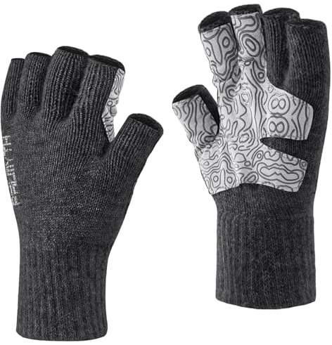 Palmyth Woll-Fingerlose Angelhandschuhe – Warm für Männer und Frauen: Fliegenfischen bei kaltem Wetter, Eisfischen, Fotografie und Jagd (Obsidian, L/XL)