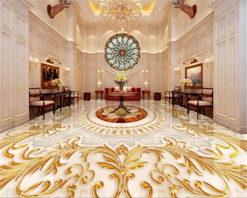 LUXINSHISU Selbstklebende PVC-Fußbodenfliesen Wandbilder 3d Tapete retro gold geprägt innen Badezimmer Schlafzimmer Wohnzimmer Boden dekorative Kunst Aufkleber