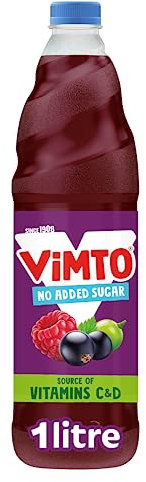 Vimto Real Fruit Squash Original No Added Sugar Mixed Fruit Juice Cordial Drink, Blackcurrant, Grape & Raspberry, 1 Litre Bottle (Pack of 8)