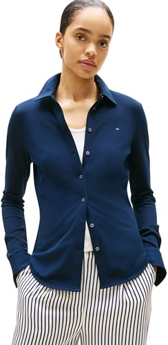 Tommy Hilfiger Donna Camicia 1985 Slim con Colletto a Punta, Blu (Dark Night Navy), M