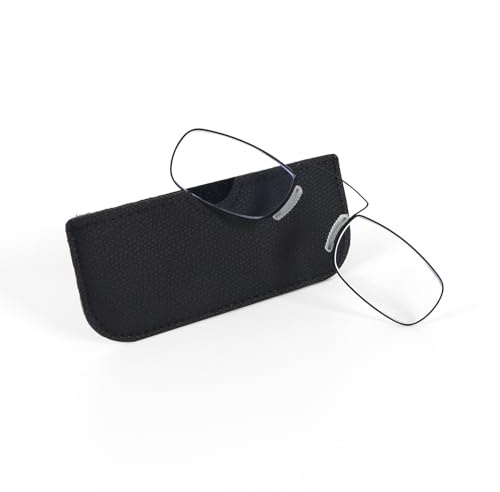 KoKoBin Rechteckig Lesebrille Anti Blaulicht Clip Nase Mini Portable Sehnhilfe für Damen und Herren mit Brillenetui (Schwarz, 2, Dioptrien)