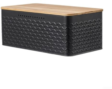 Eawfgtuw Boîte à pain rustique en métal avec couvercle de planche à découper en bois pour comptoir de cuisine, récipient à pain de style vintage pour petits pains et pâtisseries, design peu