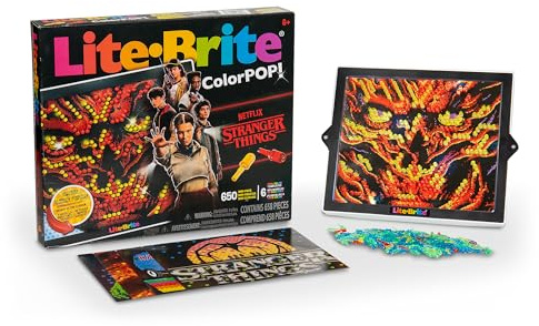 Lite Brite Basic Fun Colour Pop Stranger Things – Light-Up Creative Toy with 6 Templates, 650 Colourful Pegs & 4 Light Modes – HD Grid Display for Fans & Kids