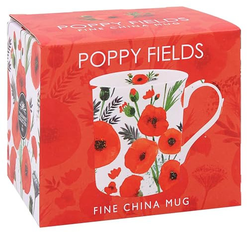 The Leonardo Collection Finola Becher mit Mohnblumen-Design für Zuhause und Küche, stilvolle Keramikbecher für Tee und Kaffee, schönes Tassen-Set für Herren, Geburtstagsgeschenk für Frauen