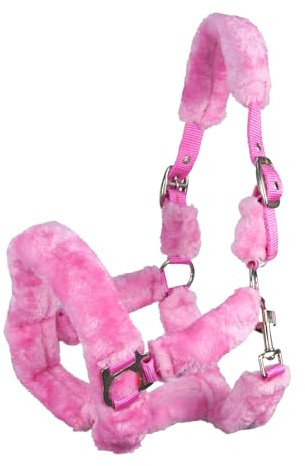 Brama West Halfter Pferd Arktis mit weichem Teddy-Kunstfell - Plüschhalfter (Pink, Full)