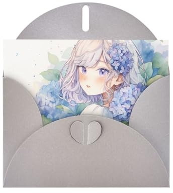 Grey WHJSHOP Carte de vœux avec impression aquarelle hortensia – Papier nacré haut de gamme avec effet nacré double face