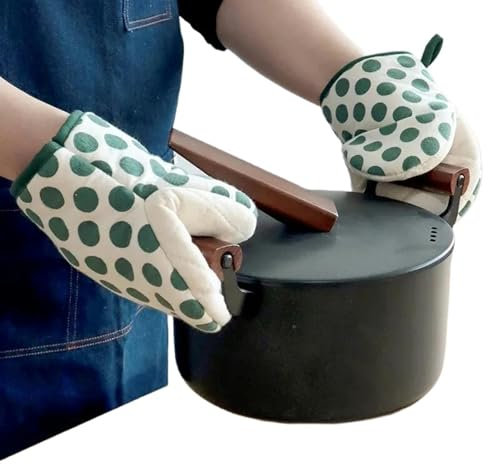 XINYUEST maniques Cuisine Gants De Four Résistant À La Chaleur pour Un Usage Domestique, Sécurité Micro-Ondes-Points Verts
