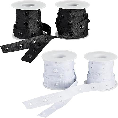 Popper Tape Snap Stud Press Fastening Sewing Duvet Cover Tape Black Or White (White, 5 Metres)