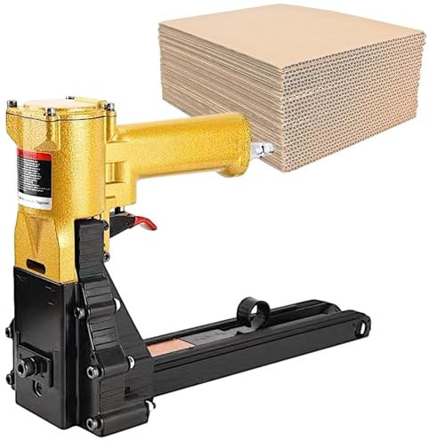 vnmudzeo Agrafeuse Pneumatique pour Cartons OnduléS, avec 100 Agrafes (Longueur 18 Mm/22 Mm, Largeur 34,7 Mm), Serrage RéGlable.,18mm