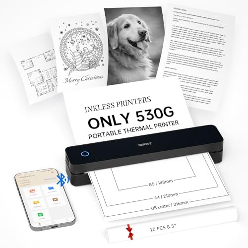 iDPRT Portable Printer Wireless for Travel, Inkless Bluetooth Thermal Printers for Home,Office,Vehicles,Supports 8.5 x 11 US Letter&A4 A5 Size,Compatible with Android and iOS Phones&PC