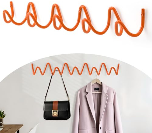 Bumtosc Perchero de pared, ganchos de pared con ondas creativas, capacidad de 20 kg, fácil instalación, ganchos multiusos para abrigos, sombreros, bolsos, paraguas (naranja, 49 cm x 7,5 cm)