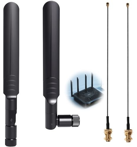 2 Pz 8dBi 2.4/5/5.8GHz Dual Band WiFi RP-SMA Antenna maschio+2x21CM U.FL/IPEX a RP SMA Cavo Pigtail femmina per Mini PCIe Card Router wireless Ripetitore PC Desktop FPV UAV Drone