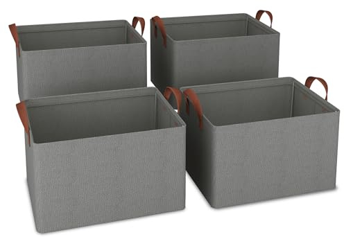 iEGrow Kleiderschrank Organizer, 4er Set faltbare Aufbewahrungskorb, Oxford Fabric Aufbewahrung 35x25x20 cm, geeignet für Wohnzimmer, Schlafzimmer, Aufbewahrung von Badartikeln (Grau)