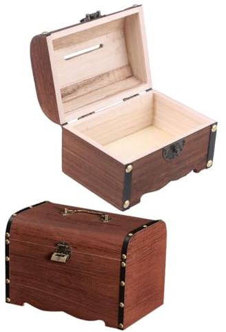 2Pcs Vintage Wooden Treasure Chest with Lock Retro Piggy Bank Organizers for Natural Saving Boxes for Valuables for Birthdays and Festive Occasions