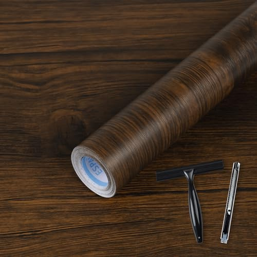 Abyssaly Dark Brown Vinyl Wrap Wood Effect Self Adhesive Includes Toolkit | 60 X 500cm Wood Vinyl Wrap Sticky Back Plastic Contact Paper Decorative Furniture Table Shelf Counter Oak Furniture Stickers