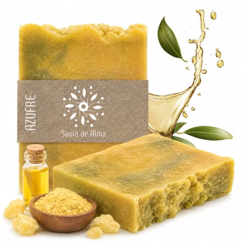 Sapone di Zolfo Artigianale e Vegano – Sapone in Barra Naturale, per Viso, Mani e Corpo | Purificante, Antibatterico e Biodegradabile | Fatto in Spagna con Ingredienti Naturali | 100 g (1, Zolfo)