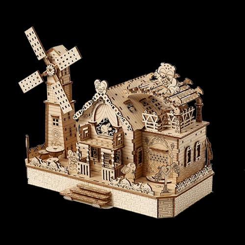 UpGLeuch Puzzle in legno 3D per adulti con luce, kit di modellismo casetta per animali, architettura 3D fai da te, modellismo in legno, stile vintage 3D, decorazione per la casa, giocattolo per adulti