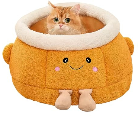 Lit Caverne pour Chat | Chaud Et Orange, De Forme Mignonne Et Douce, Fournitures pour Chien - Panier Caverne pour Chat,Usage Extérieur Hiver Voyage Voiture Camping Bureau Chevet Fenêtre Chaise Canapé