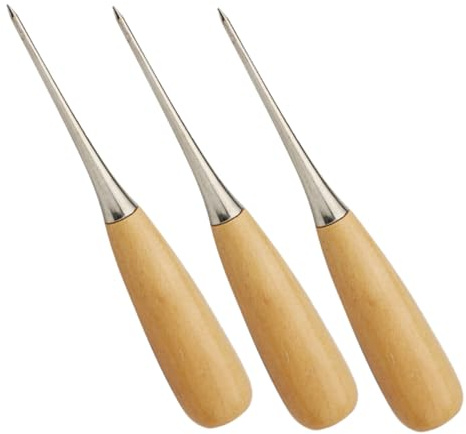 YOSADIER 3 Pezzi Punteruoli per Cucito con Manico in Legno da Strumenti Leggeri ed Ergonomici per Te per Lavori in Pelle e Artigianato Manuale