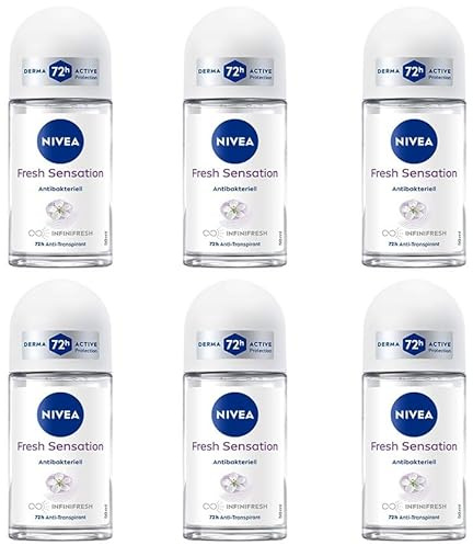 6x NIVEA Fresh Sensation Deo Roll-On Deodorant mit 72h Antitranspirant-Schutz mit einzigartiger INFINIFRESH Formel antibakterieller Deoroller mit fruchtigem Duft,50ml (6er Pack)