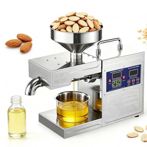 LYNNEYING Pressa per Olio Domestica Elettrica,Pressa per Olio in Acciaio Inossidabile 304,Senza Fumo Conservazione Nutrienti,Pressa Fredda e Calda,Produttore di Olio di Semi per Co-co/Macadamia/Semi