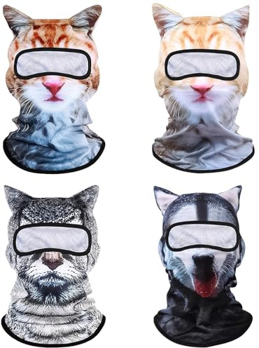 HEQFOLD 4Pcs Cat Ski Mask 3D Printed Cat Mask Animal Funny Ski Masks Cute Cats Animal Face Masks with Ears Cats Balaclava (Color 1)