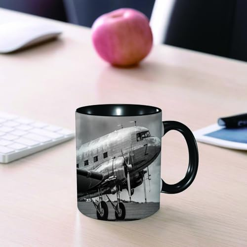 EMCLKS Ceramic Mug,tazas desayuno,taza te,tazas cafe,taza navidad,regalos originales mujer,regalos para parejas,Avión antiguo, avión de pasajeros antiguo, cabina de motor antigua, hélices, alas,330ml