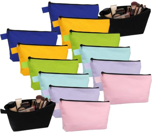 Rebanky Set 14 Stück Kosmetiktasche mit Reißverschluss Kosmetik Beutel Klein Stoff Kleine Schminktasche Kosmetiktäschchen zum Bemalen für Handtasche 25 × 12 cm Mehrfarbig