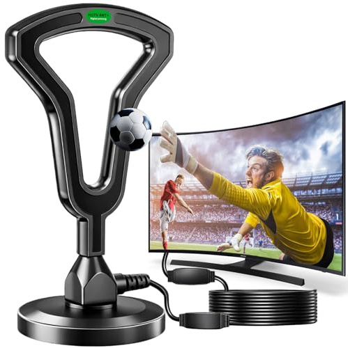 TV Aerial, Digital Indoor TV Aerial with Signal Booster, 870+ Miles Long Range, 360° Reception TV Antenna for Smart TV & Freeview, Support 4K 1080P HD Local Channels