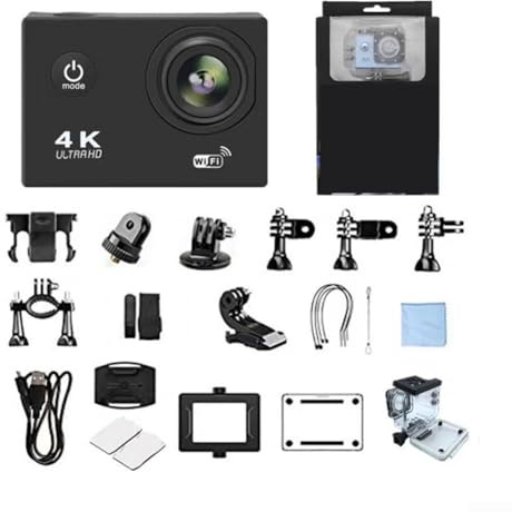 ARMYJY 4K Ultra HD Action Camera, Waterproof 30M Sports Cam with WiFi and Image Stabilisation, Black(Black+Remote)
