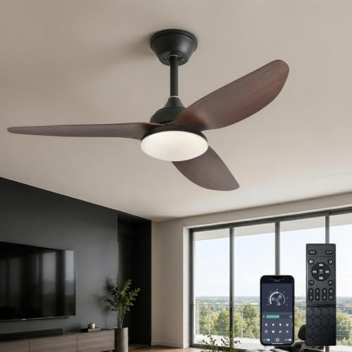 AQLEDY Ventilatore da Soffitto con Luce e Telecomando, Lampadario con Ventola da Soffitto Silenzioso 6 Velocità, Motore DC Reversibile, Pale da Soffitto con Luci LED per Camera Soggiorno - Legno Nero