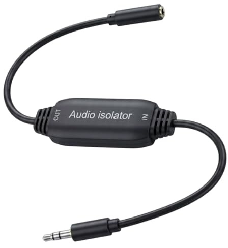 Whoasyst Filtro isolatore da 3,5 mm maschio a femmina per autoradio, schede audio, cuffie, attrezzatura domestica, cavo nero da 38 cm, soppressore del ronzio, filtro stereo per cuffie