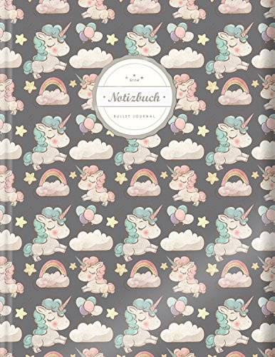 BULLET JOURNAL (©Star, A4, 156 Seiten, Softcover) || Mit Register || XXL Punktraster Notizbuch, Tagebuch, Gepunktete Seiten, Dot Grid Notebook, „Niedliches Einhorn“