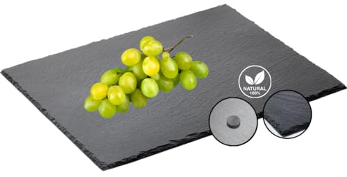 getgastro Naturschieferplatte Schieferplatte rechteckig 40x30 cm mit Filzfüßen, Bruchoptik-Kanten – Servierplatte & Deko, robust & pflegeleicht, für Innen- & Außenbereich