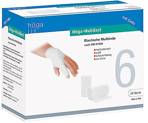 Höga Mubilast, elastische Mullbinde/Fixierbinde 6 cm x 4 m gedehnt, á 20 Stück, DIN 61634