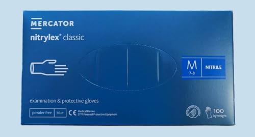 MERCATOR MEDICAL Nitrilhandschuhe, puderfreie Einweghandschuhe NITRYLEX CLASSIC, Größe: M - 100 Stück, texturierte Fingerspitzen, latexfreie Einmalhandschuhe, Nitril-handschuhe, blau