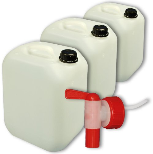Wilai GmbH Lote de 3 bidones de Polietileno/Jerrycan 10 L Natural + 1 Grifo Aeroflow DIN45 (22003x3+22039)