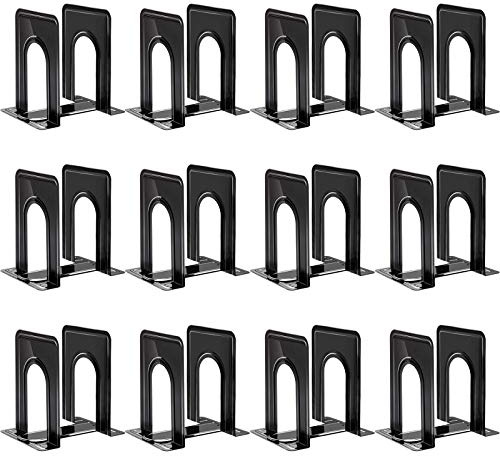 HappyHapi Book Ends, Bookends for Shelves, 24pcs Metal Bookends, Book Ends for Heavy Books Holders for Office Home Library Book Ends Supports, Book Ends to Hold Books Heavy Duty