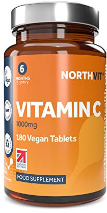 Vitamin C 1,000mg Tablets, 180 Tablets (6 Month Supply) High Strength, Immune Support, Essential for Normal Collagen Formation, Vegan, Made in UK by Northumbria Health