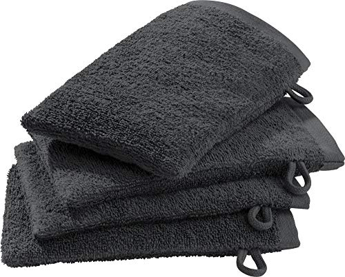 Erwin Müller Waschhandschuh-Set 4er-Pack grau Größe 15x21 cm - Ludwigsburg - 100% Baumwolle - kuschelweich, saugstark, voluminös - praktisch durch Schlaufe (weitere Farben)