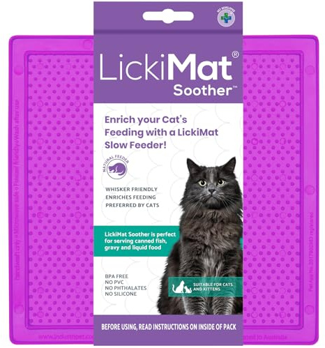 LickiMat Classic Soother, Cat Slow Feeder Lick Mat, Boredom Anxiety Reducer; Perfect for Food, Treats, Yogurt, or Peanut Butter. Fun Alternative to a Slow Feed Cat Bowl or Dish, Purple