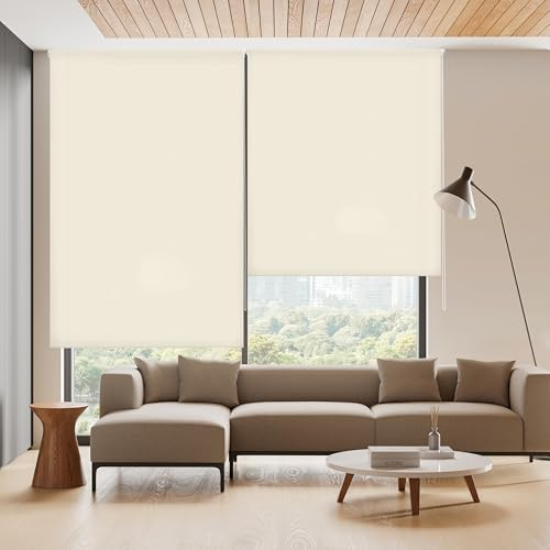 Blindecor Ara, Slät genomskinlig rullstång, Beige, 110 x 175 cm (bredd per höjd), Tygstorlek 107 x 170 cm, Fönsterhållare