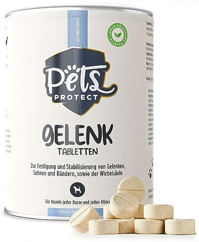 Pets PROTECT GELENK-TABLETTEN für Hunde | Deutsche Herstellung | Hochdosiert mit Grünlippmuschel, MSM, Glucosamin & Teufelskralle | Als Leckerli geeignet | Für Hunde jeden Alters | 100 Tabletten