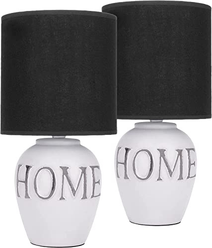 BRUBAKER 2er Set Tisch- oder Nachttischlampen Home - Tischleuchten mit Keramikfuß und Stoffschirm - 32,5 cm Höhe, Weiß Grau