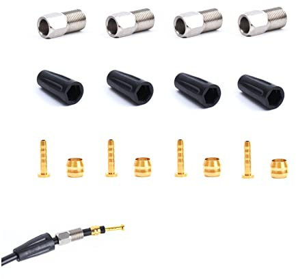 Hydraulic Disc Brake Service Kit Including Sleeve nuts, Rubber Covers, Brass Olives and Barbed Fittings Compatible with Shimano BH59 / BH90, AVID SRAM, Magura Hose, Pack of 4 sets (for BH90)