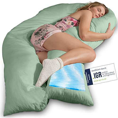 Traumreiter Visco XXL Seitenschläferkissen mit Bezug Baumwolle Taubengrün - Limited Color Edition