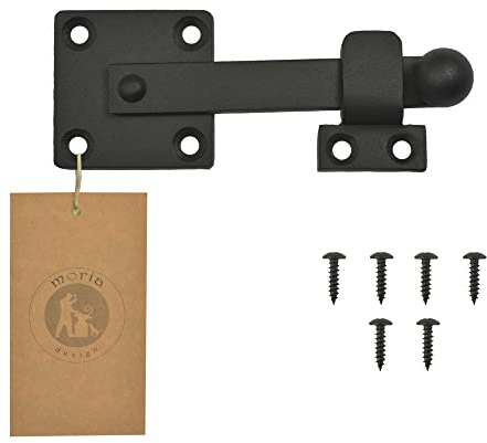 MoriaDesign Türverriegelung - 14 cm - Schwarz - Retro Türverschluss Schmiedeeisen - Verschluss für Schlagladen, Gartentor und Holztüren, Pulverbeschichtet