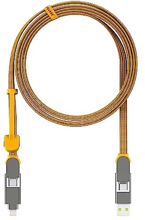 Rolling Square inCharge XL 200 cm - USB-C-Kabel, Universal-Smartphone-Kabel, Geschenk für Männer, 6-in-1-Universalladegerät für Smartphones, technisches Gadget, Gelb, Lightning-Kabel 100 W