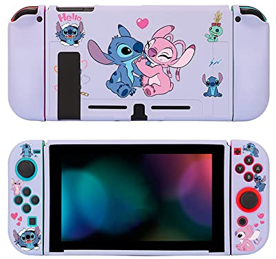 PERFECTSIGHT Case Compatible with Nintendo Switch Protective Case, Kawaii Soft TPU Slim Protective Cover, Cute Cartoon Hard Shell Dockable Case for NS Console and Joycon Controllers, Purple ST